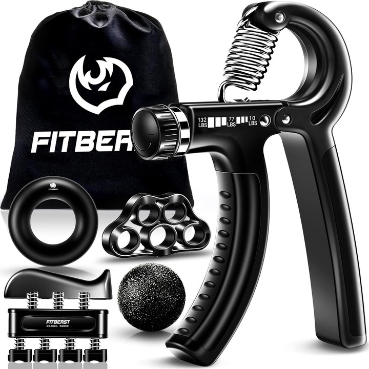 Set de 5 extensoare pentru intarirea antebratului, FitBeast, ajustabil 5-60 kg, ergonomic, pentru mana si degete
