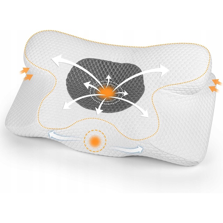 Perna ortopedica pentru suportul gatului, 63x34x9 cm, alb, spuma cu memorie