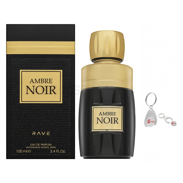 Set Apa de Parfum Ambre Noir, Rave, Unisex, 100ml cu Breloc Personalizat "PMD"
