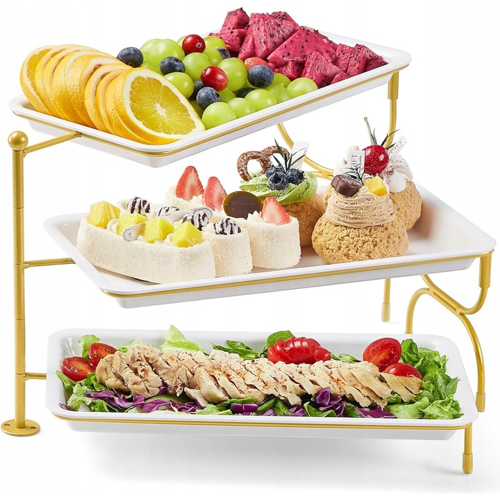 Tava de servire 3 niveluri, 30x17cm, reutilizabila, multicolor, set