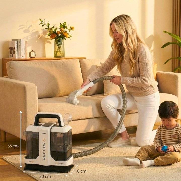 Aspirator cu Spalare, HAEGER, Magic Clean 750, Putere Aspirare >15 KPa, Rezervor Apa Curata 1080 ml, Rezervor Apa Uzata 850 ml, 750 W, Alb
