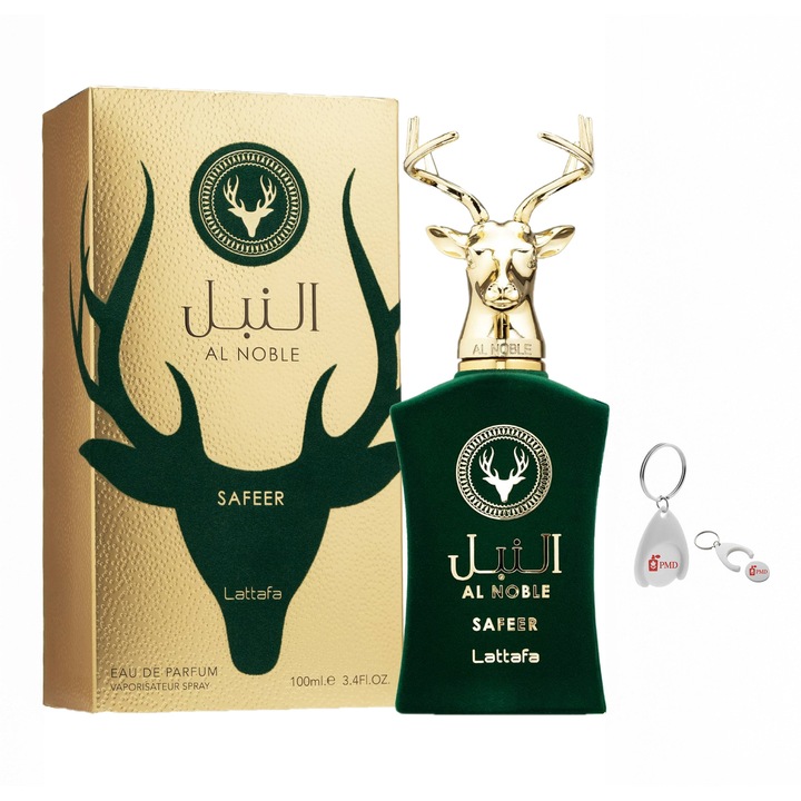 Al Noble Safeer, Lattafa, Unisex, 100ml parfüm szett személyre szabott "PMD" kulcstartóval