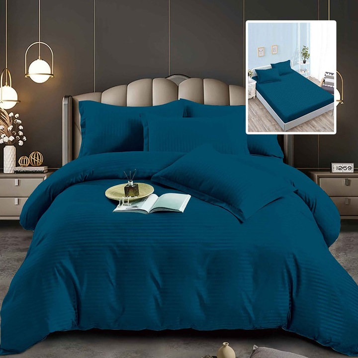 Lenjerie de pat damasc-policot 6 piese, Ralex Pucioasa, multicolor, husa universala 160x200x24 cm si 180x200x24 cm