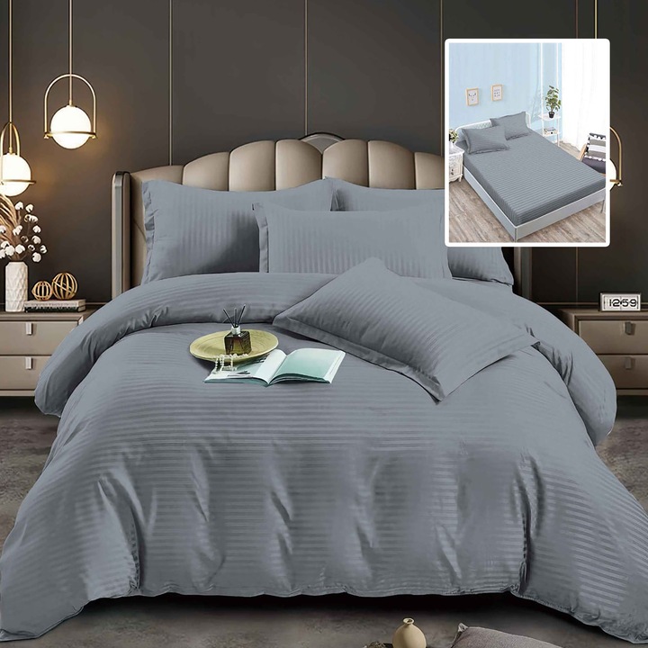 Lenjerie de pat damasc policoton 6 piese, Ralex Pucioasa, multicolor, 160x200x24cm, 180x200x24cm