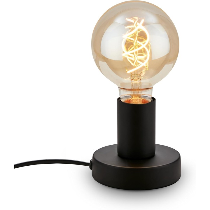 Veioza retro, cu intrerupator pe cablu, E27, 10W, neagra, 10x9cm