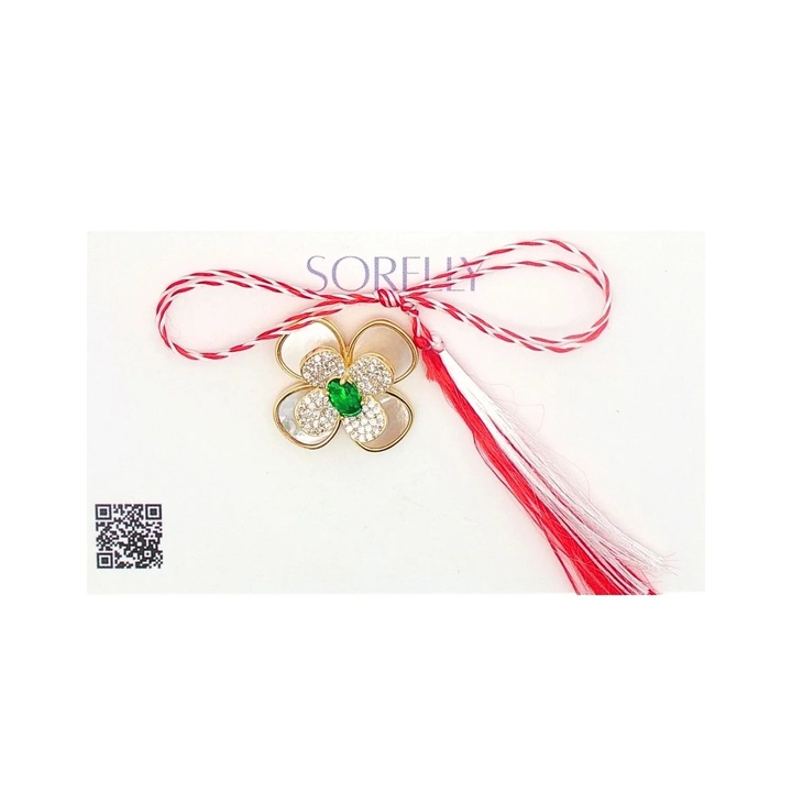 Martisor Brosa Placata cu Aur 14k Floare cu Sidef