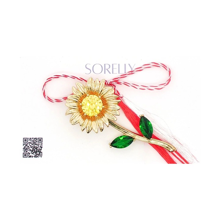 Brosă SORELLY Placată cu Aur 14k Floarea Soarelui, Dimensiuni 2.7x6cm, Prindere Magnetică