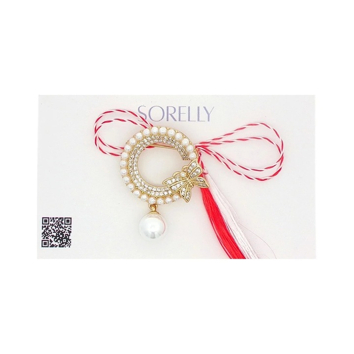Martisor Brosa Placata cu Aur 14k Fluture cu Perle