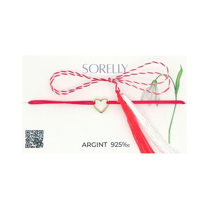 Bratara SORELLY Argint Placat cu Aur, Snur Inima, Rosu, 0.8cm