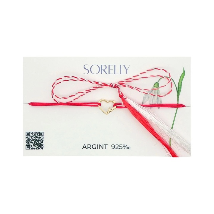 Bratara argint placat cu aur 14k, SORELLY, snur Mama, inima 1cm, ajustabila