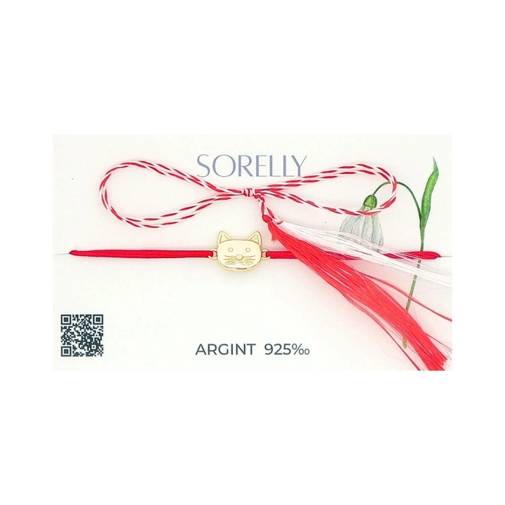 Martisor Bratara Argint Placat cu Aur Snur Pisica