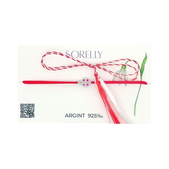 Martisor Bratara Argint, Snur, Buburuza cu Pietre Rosii