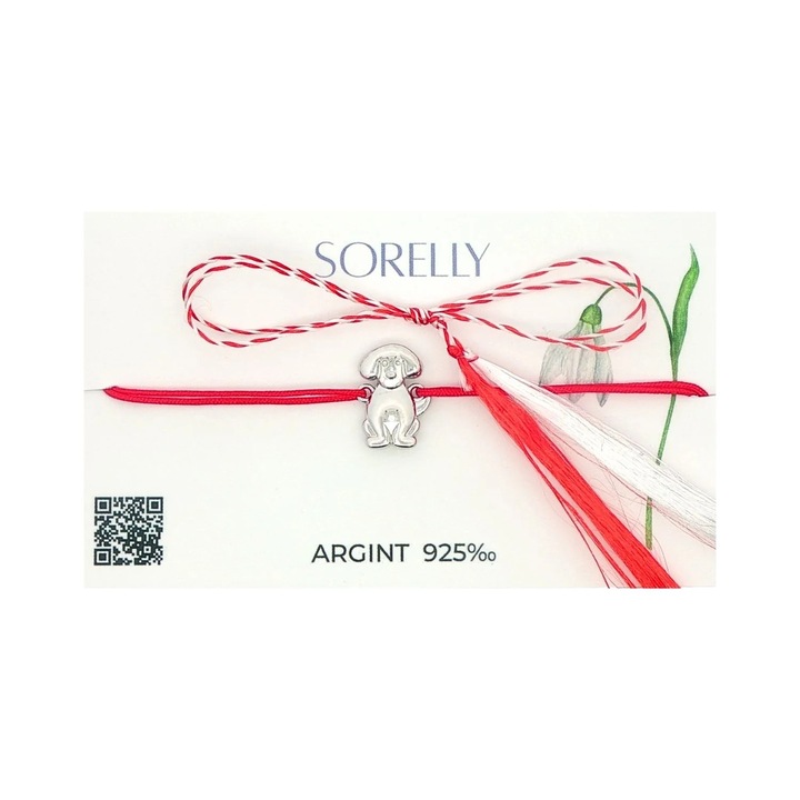 Bratara Argint 925 SORELLY cu Snur Rosu Catelus, 1x1.5cm