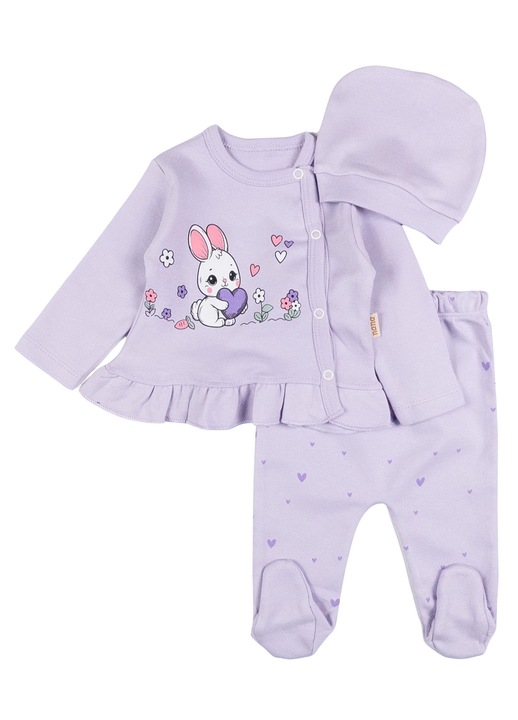 Set pentru nou-nascuti – 3 piese, model Iepuras, Lila 62 CM