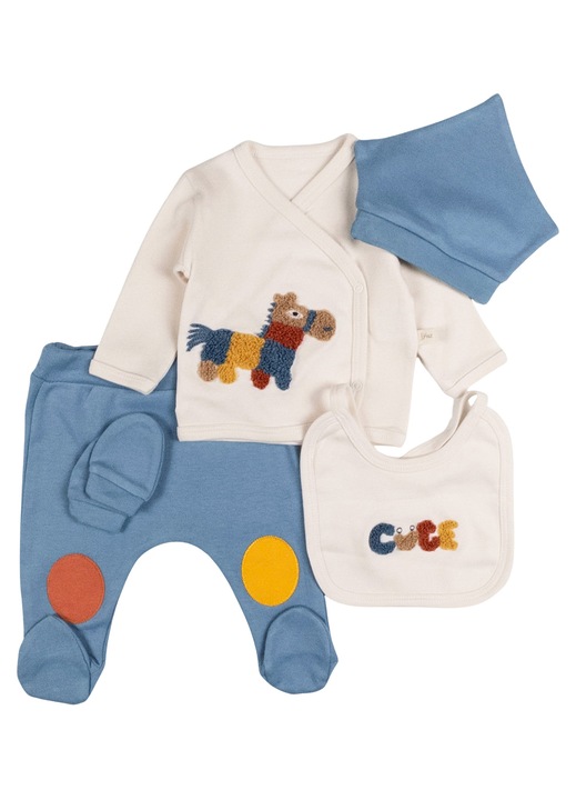 Set 5 piese pentru nou nascuti, model Ponei, blue 62 CM