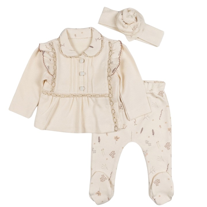 Set pentru nou-nascuti – 3 piese, model Fashion, bej 62 CM