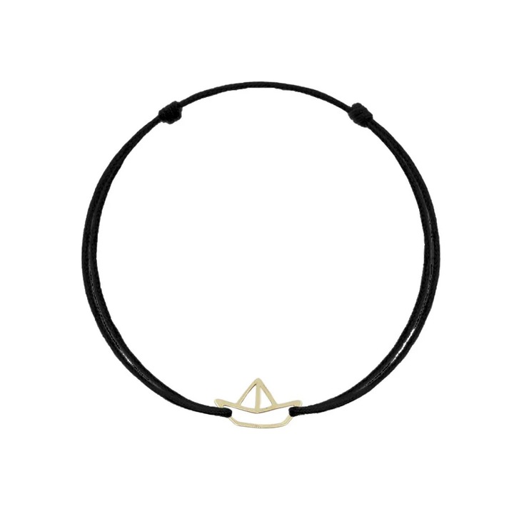 Bratara Martisor Aur 14k SORELLY Snur Barcuta Negru, Reglabila, 0.7x1.2cm