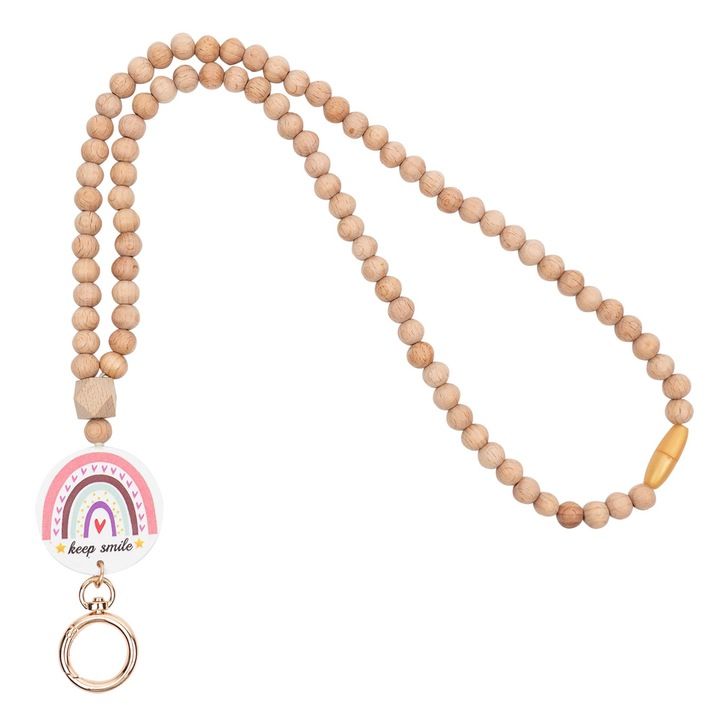 Kulcstartó, fából, 19 hüvelyk, szivárvány design, barna