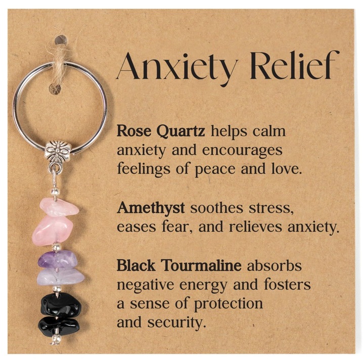 Női kristály kulcstartó, Holdkő, Labradorit és Aventurin kövekkel, újrakezdés ajándék, 2.43"x0.78"