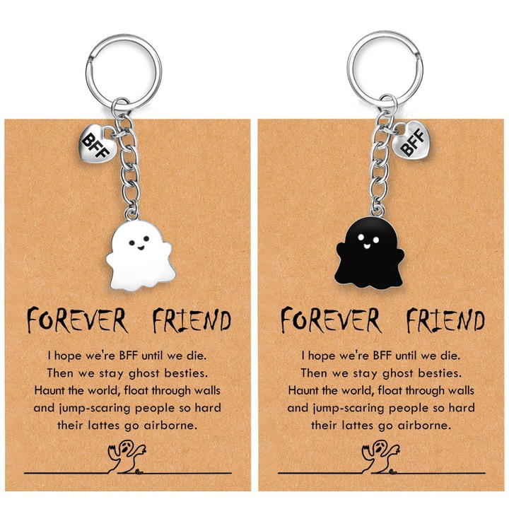 Vicces szellem kulcstartók a legjobb barátnőknek, 2 darabos készlet kártyákkal, ajándék nőknek