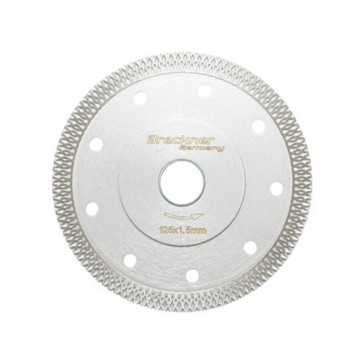 Disc diamantat turbo continuu 125x1.5x22.23mm, taiere umeda/uscata pentru ceramica dura, gresie, faianta Breckner Germany