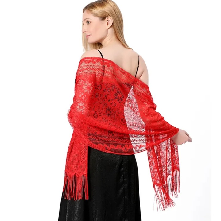 Fularl cu dantela - Rosu