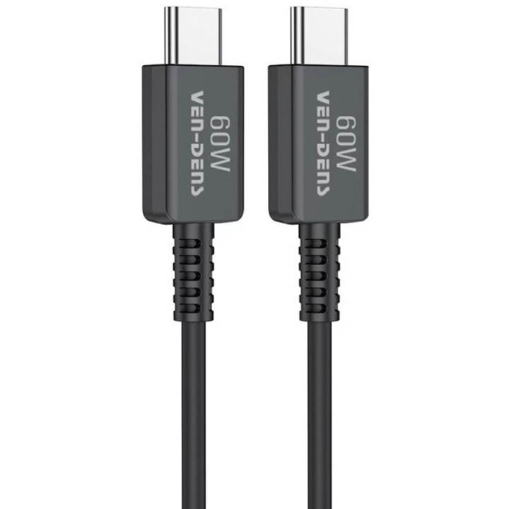 Кабел за данни и зареждане (USB Type-C към USB Type-C) - 1.8м - 60W - Черен