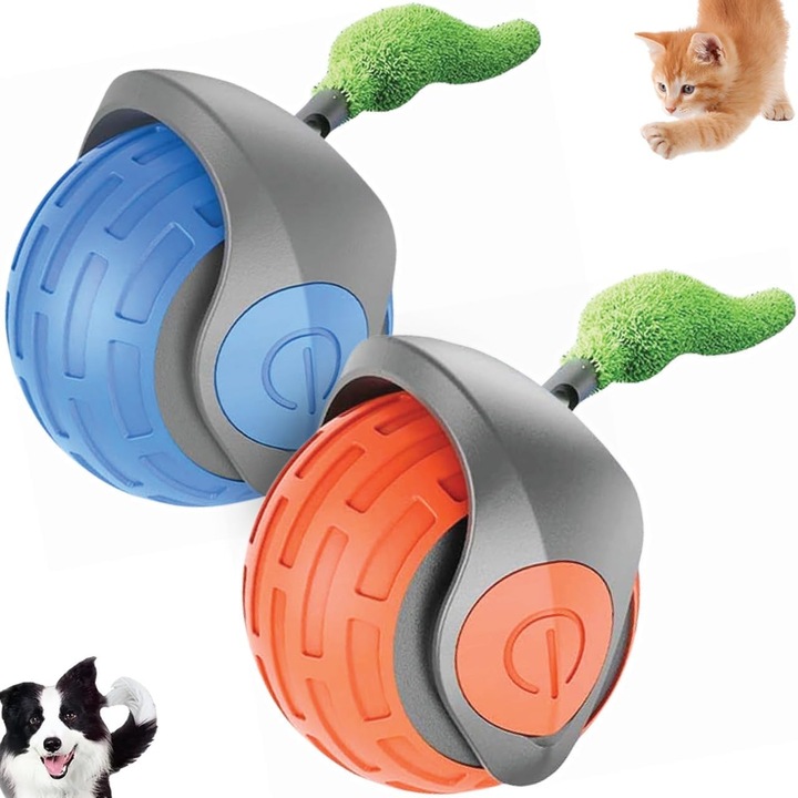 2 db interaktív macskajáték labda szett, automata mozgás, 3 mozgásmód, szilikon, narancssárga/kék