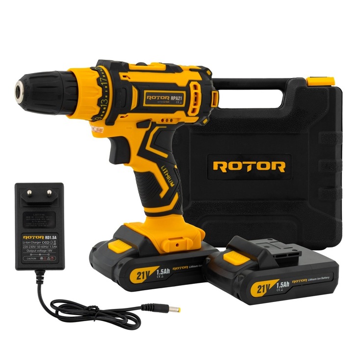 Autofiletanta cu 2 acumulatori si incarcator, ROTOR RPA21, 21 V, Cuplu 30 Nm, Brushless, 1350 Rpm