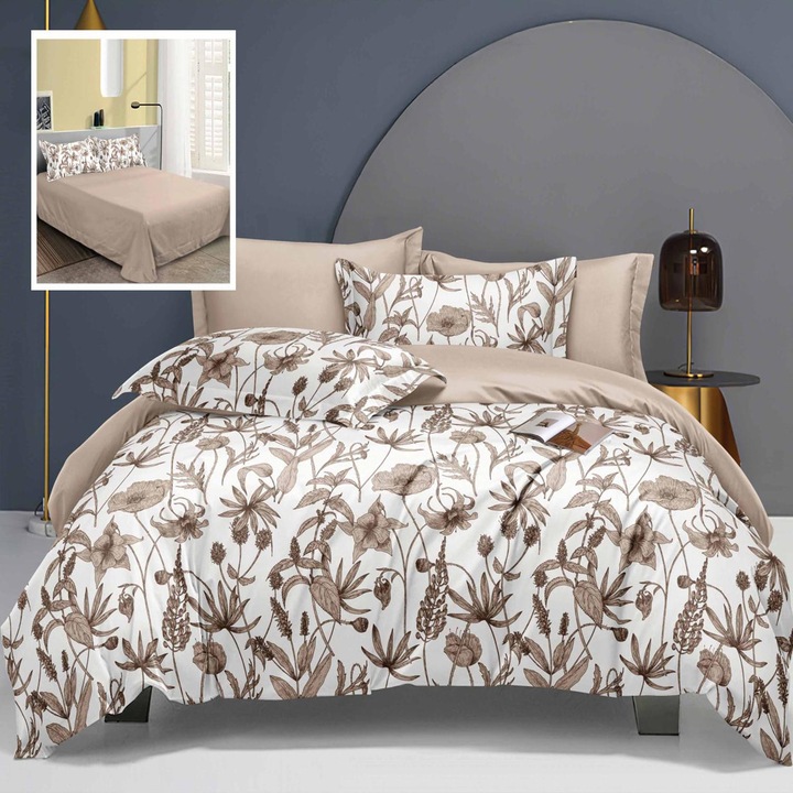 Lenjerie de pat Ralex Elegance 6 piese, bumbac/poliester, design elegant, multicolor, 230x250cm, 200x230cm, 70x70cm, 50x70cm