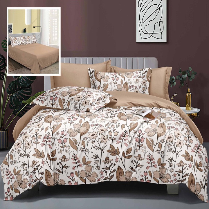 Lenjerie de pat Ralex Elegance 6 piese, 60% bumbac, 40% poliester, multicolor, 230x250cm, 200x230cm, 2x70x70cm, 2x50x70cm