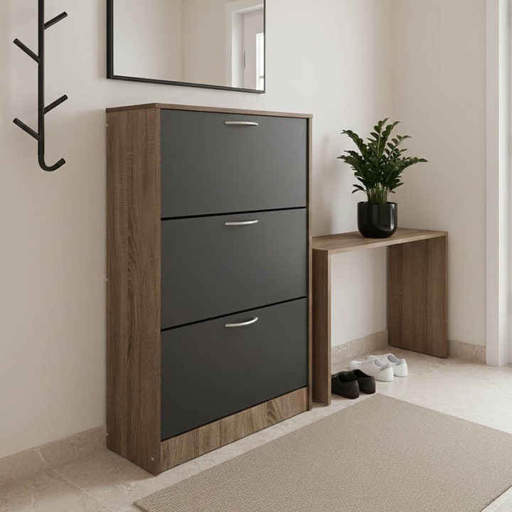 Dulap de pantofi Savaz, natural/antracit, 60x24x114 cm