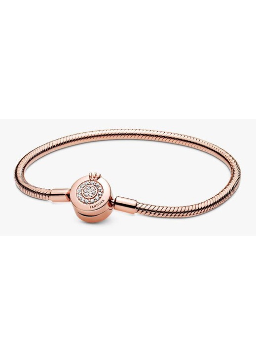 Bratara dama, Pandora, argint, model coroana, roz-auriu, 18cm