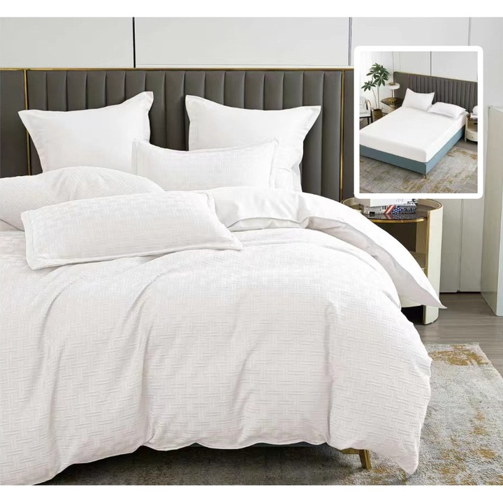 Lenjerie de pat Ralex Pucioasa, 6 piese, poliester, alb, 230x250cm