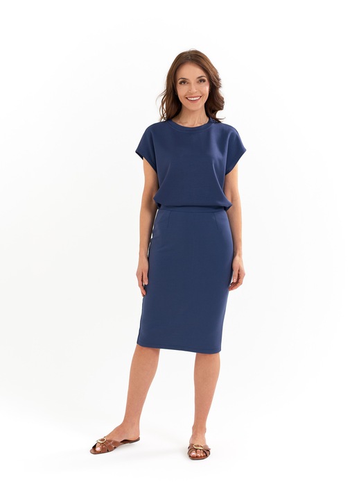 Fusta creion Moraj, dreapta, bleumarin, viscoza si poliester