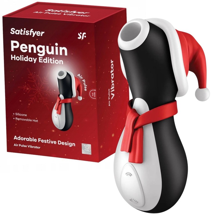Stimulator Penguin Holiday Edition, Satisfyer, hipoallergén, vízálló, fekete, 10cm