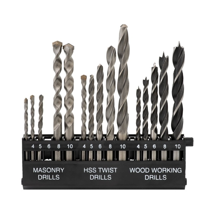 Trusa 15 burghie pentru lemn, piatra si metal, RBM15