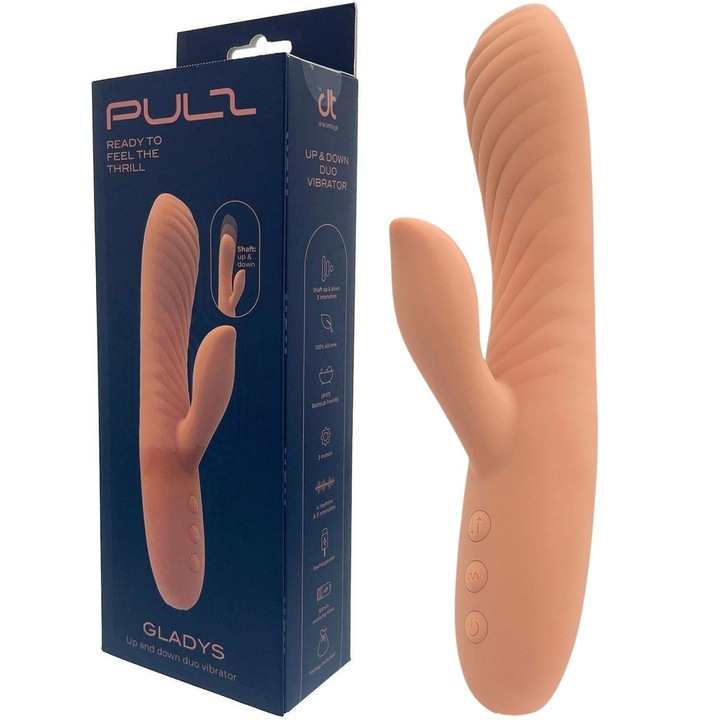 Vibrator Rabbit, PULZ GLADYS, Dreamtoys, cu functie de impingere, culoarea pielii, 19,5x3,4cm