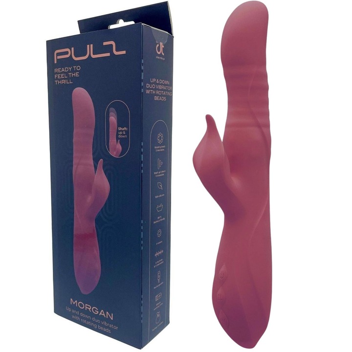 Вибратор заек PULZ MORGAN, Dreamtoys, 25,8x3,4см, USB, с функция за въртене и избутване