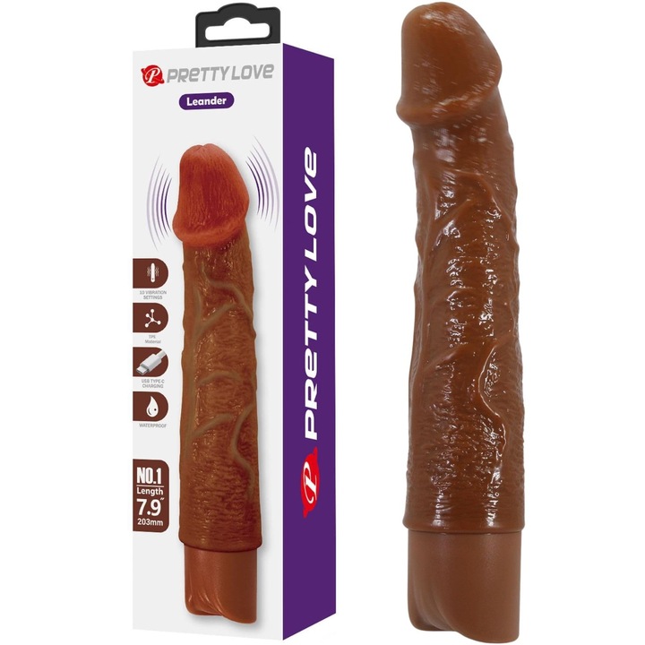 Вибратор реалистичен, Pretty Love Osric, 10 режима на вибрация, кафяв, 22,3x4см