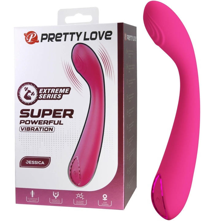 Vibrator pentru stimularea punctului G, Jessica, roz, pretty love, 15,8x2,1cm, silicon, reincarcabil