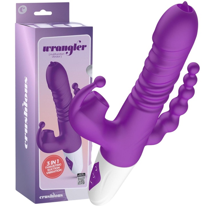 Мултифункционален вибратор CRUSHIOUS WRANGLER, виолетов, 23x4см, водоустойчив, USB