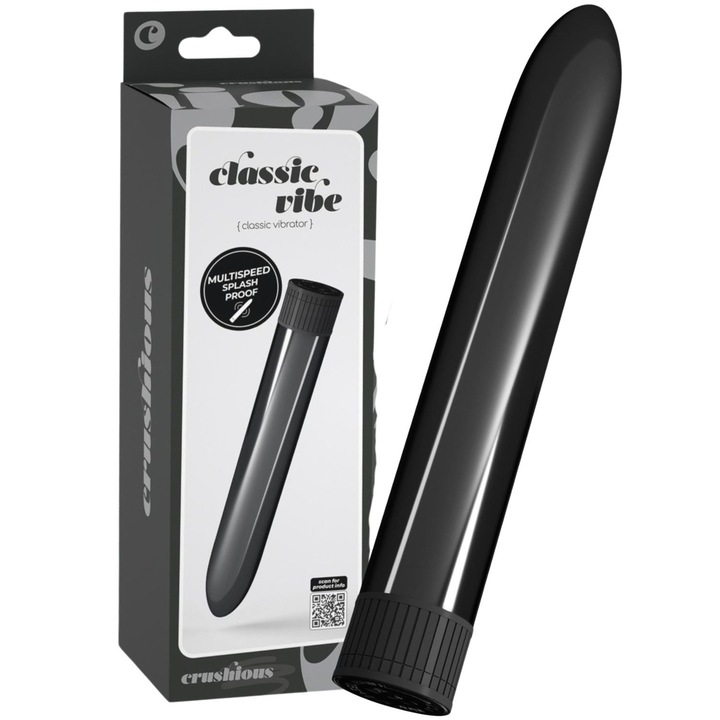 Klasszikus vibrátor, fekete, 17,5x2,6cm, manuális vezérlés, Crushious
