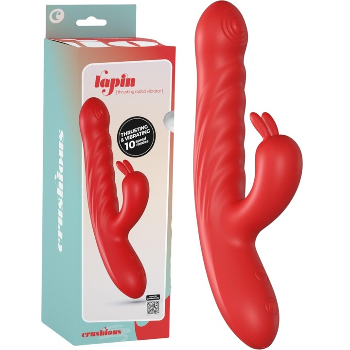 Vibrator, CRUSHIOUS LAPIN, rosu, 21,5x3,2cm, cu functie de impingere si stimulare punct G