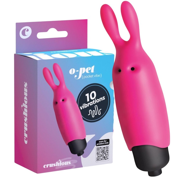 Vibrátor, Crushious O-PET RABBIT, 10 rezgési mód, rózsaszín-piros, 8,8x2,4cm