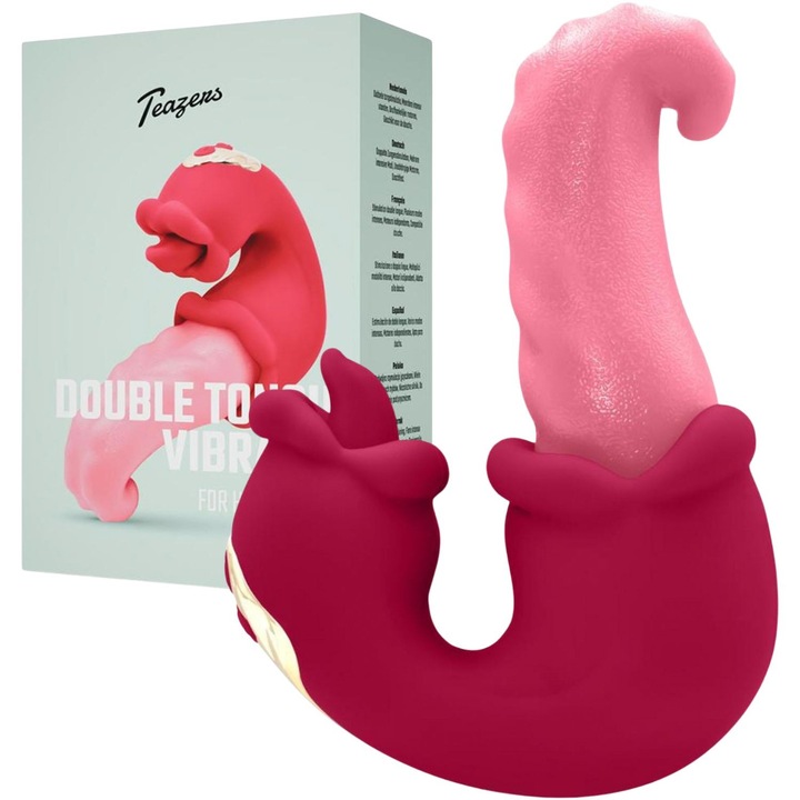 Двоен вибратор с език, Teazers, розов, 15x5см, 7 скорости, водоустойчив