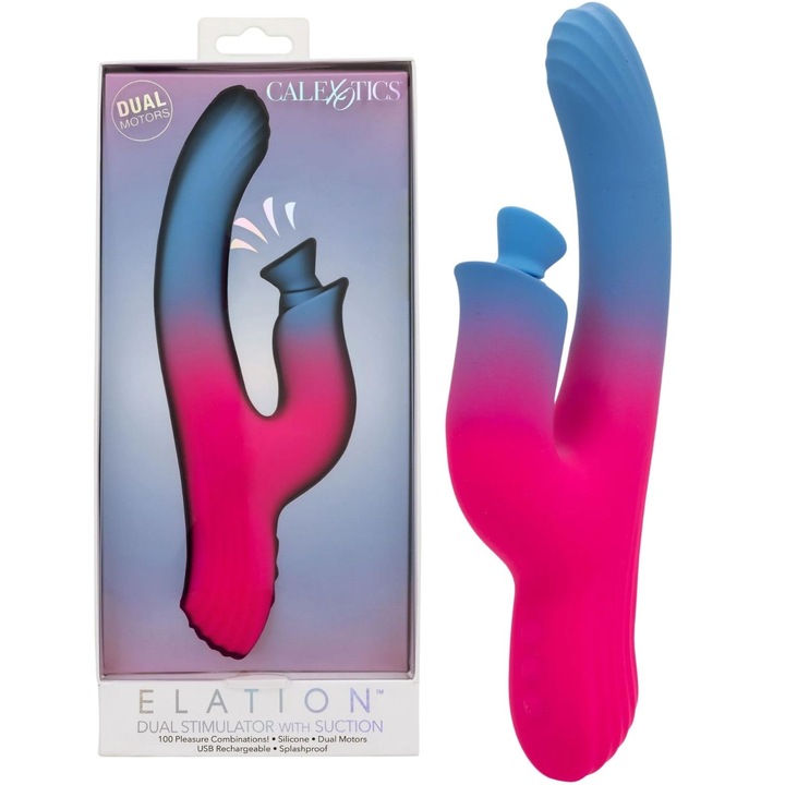 Вибратор с функция за смучене и двойна стимулация, 14 см, CalExotics