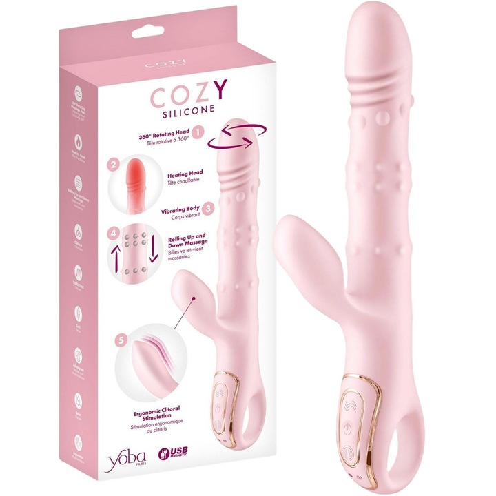 Вибратор Yoba Cosy, розов, 5-в-1, загряващ, водоустойчив, 3,5 см