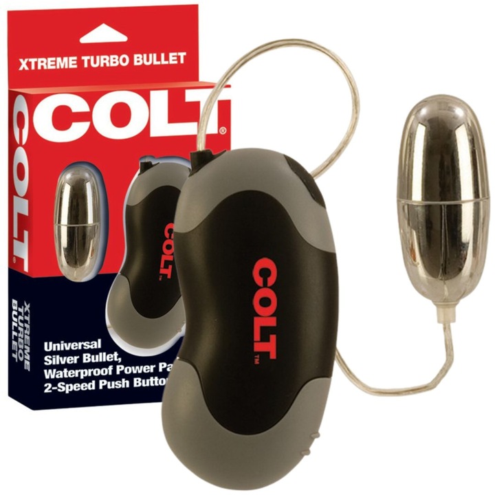 Vibrátor fém Colt Gear Xtreme Turbo Bullet, távirányító, 6x3cm, vízálló, ABS/Szilikon