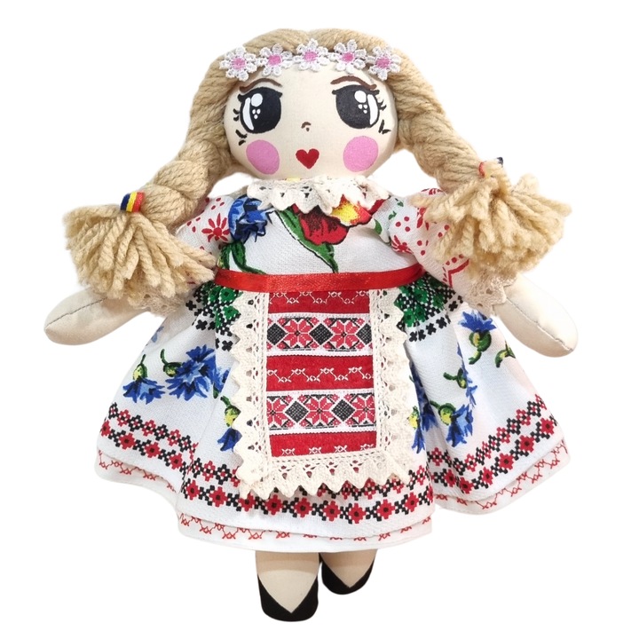 Papusa handmade traditionala romaneasca Romancuta, artizanat folcloric, blonda, suvenir, tarancuta, 22 cm, RO5_91
